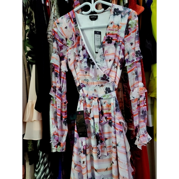 Bebe Ellis Side Slit floral Gown Dress size 4 - Picture 2 of 6